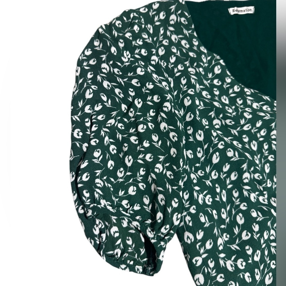 Reformation Green White Floral V Neck Crop Top Blouse Size Small - Picture 3 of 9